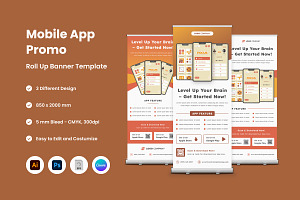 3 Set Mobile App Roll Up Banner, a Stationery Template by trabaskriya