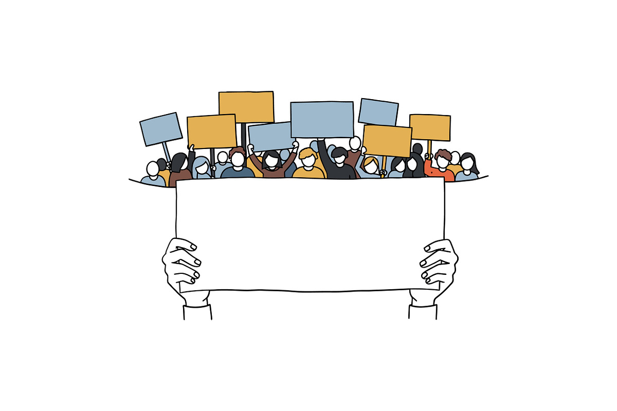Diverse group of people holding blan, an Illustration by designvectx