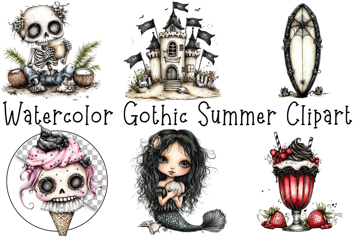Watercolor Gothic Summer Clipart, an Illustration by OK Design (Photo 3 of 6)