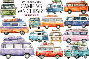 Watercolor Camping Van Clipart, an Illustration by Daily.Designs