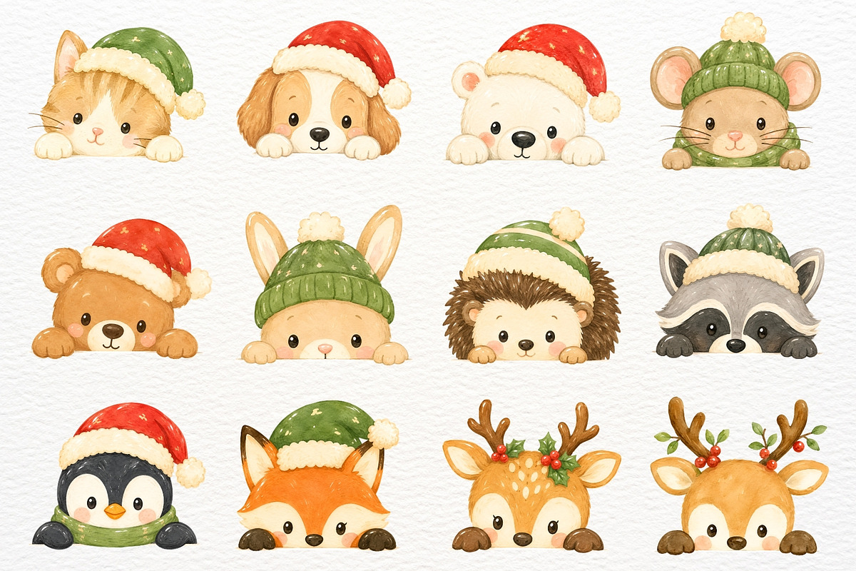 Christmas Peeking Animal Clipart PNG, an Animal Illustration by SugarCloudStudioArt (Photo 3 of 5)