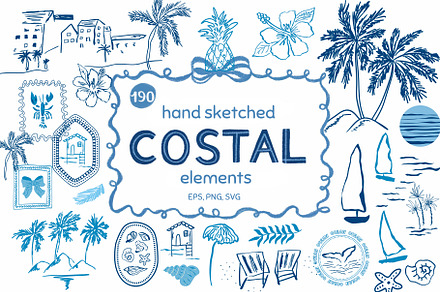 Coastal hand sketched elements
