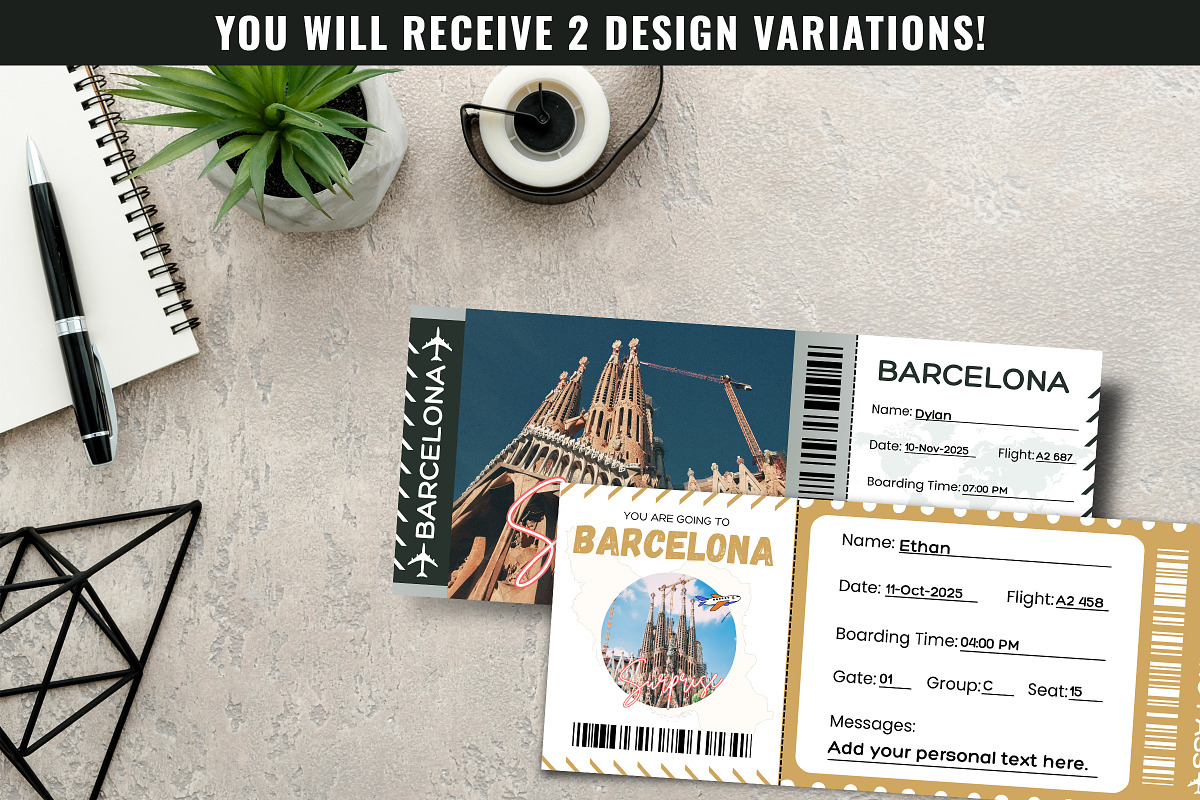 Barcelona Boarding Pass Canva, a Card Template by Snapybiz (Photo 2 of 10)