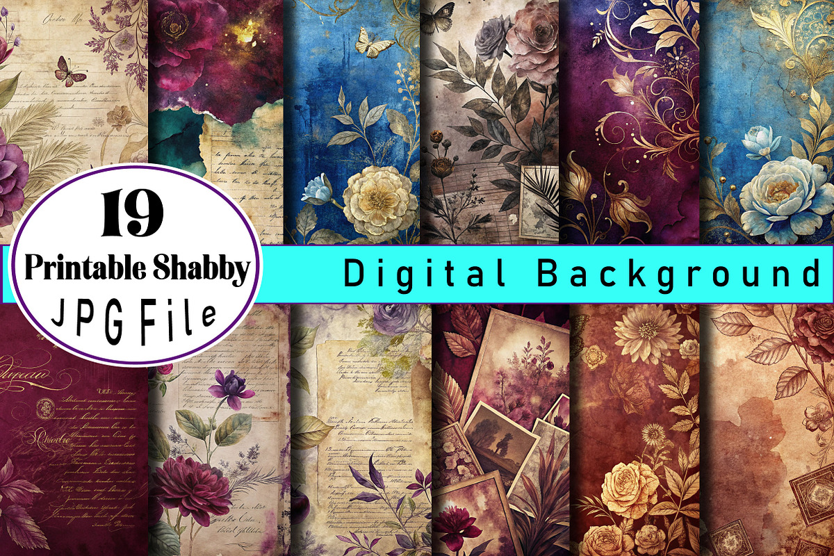 Printable Shabby Digital Papers, an Illustration by Wow Magic (Photo 1 of 2)