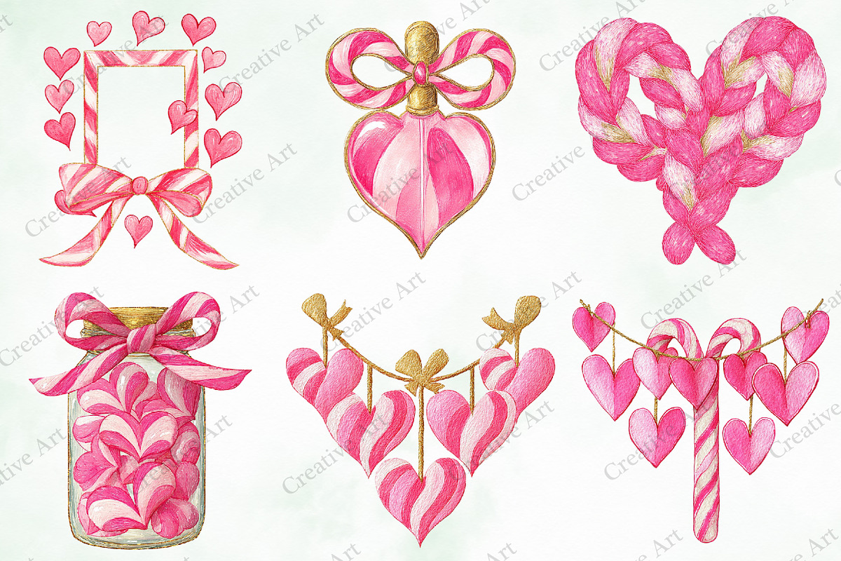 Watercolor Pink Valentines Clipart, an Illustration by Creative Art (Photo 3 of 11)