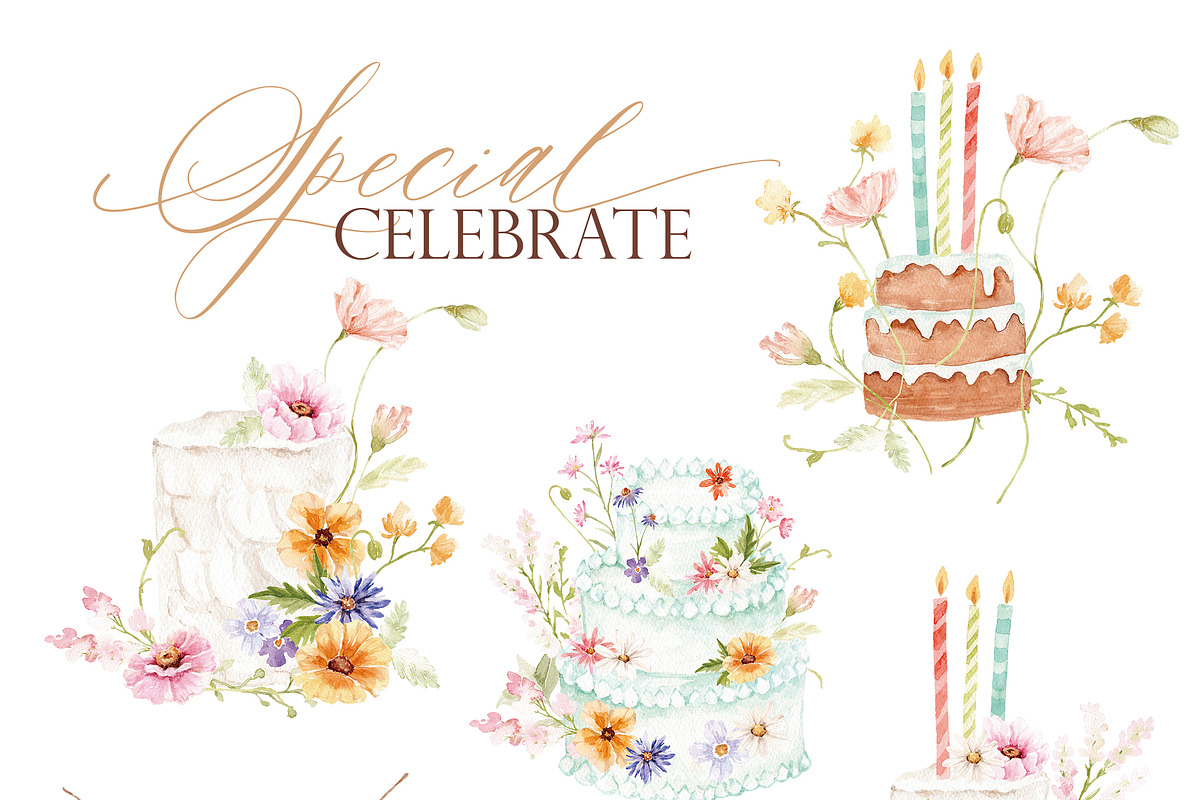 Watercolor Clipart-SPECIAL CELEBRATE, a Decorative Illustration by Beigetime (Photo 6 of 10)