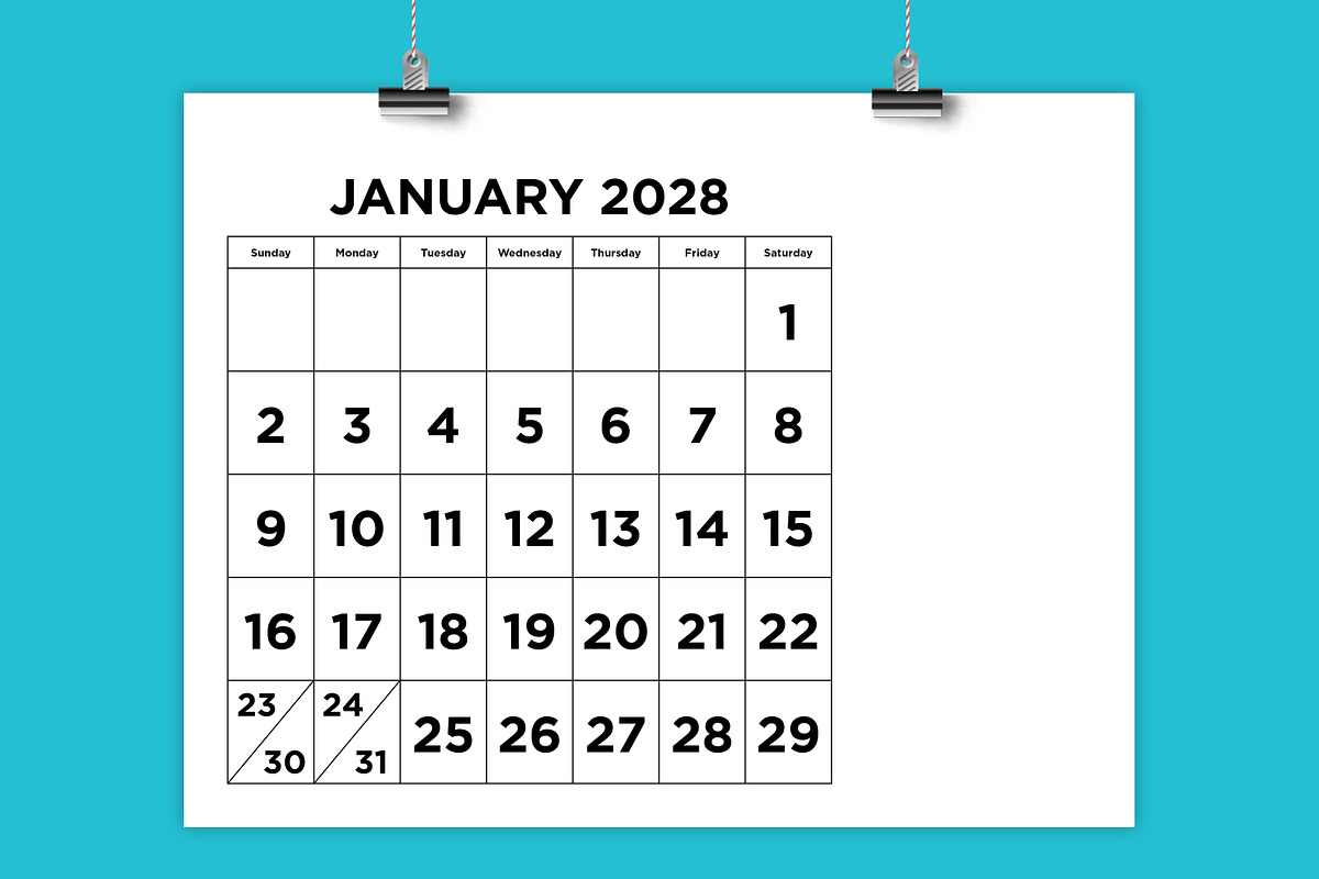 2028 Large Number 8.5x11 Calendar, a Stationery Template by Running With Foxes (Photo 1 of 5)