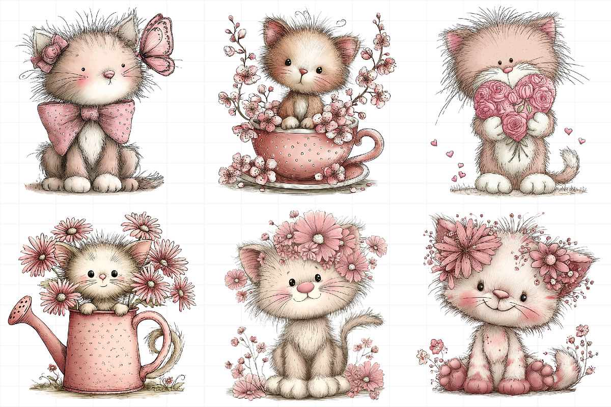 Whimsical Spring Cats Clipart, an Illustration by Daily.Designs (Photo 4 of 6)