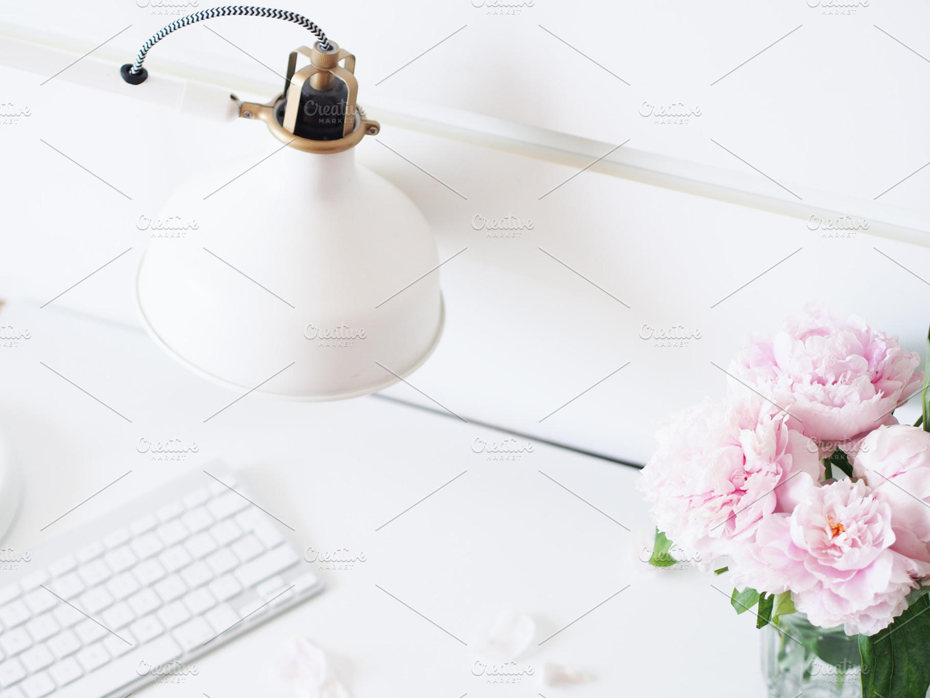 Peonies & Lamp Styled Desk Photo, a Business Photo by dagmarauhl