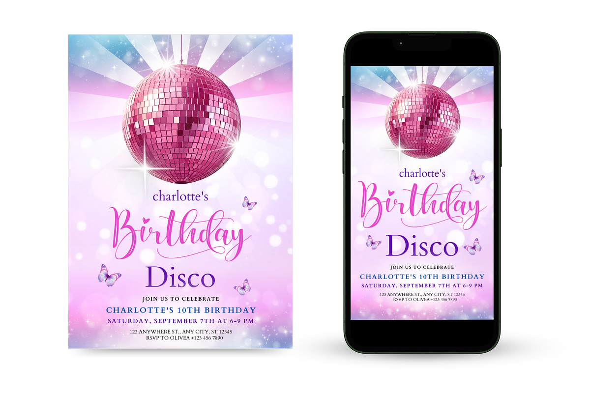 Pink Birthday Disco Party Invitation, an Invitation Template by Earth5168 (Photo 1 of 9)