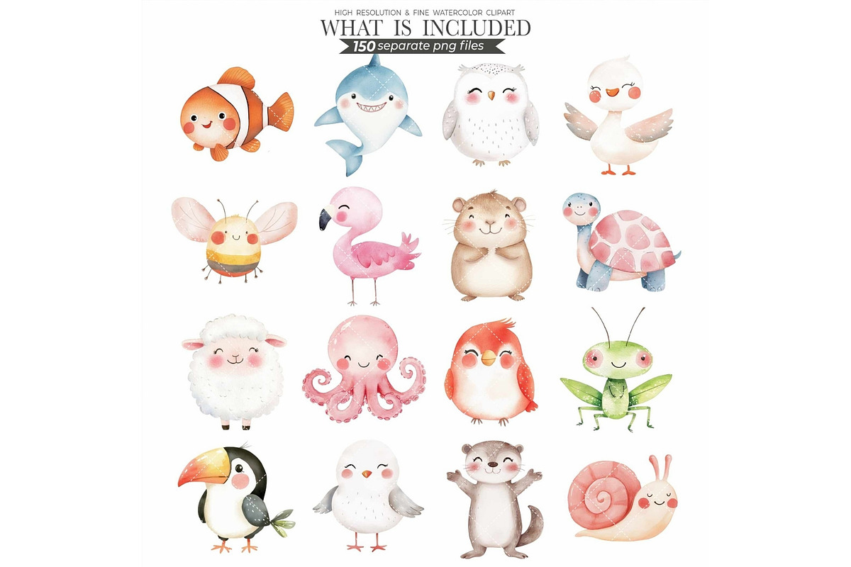 Cute Animals Watercolor Clipart Set, an Animal Illustration by CharmClipart (Photo 11 of 20)