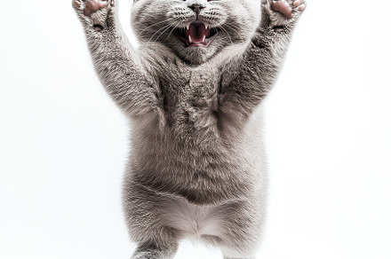 Playful Gray Kitten Leaps Joyfully W, an Animal Photo by Pixeness