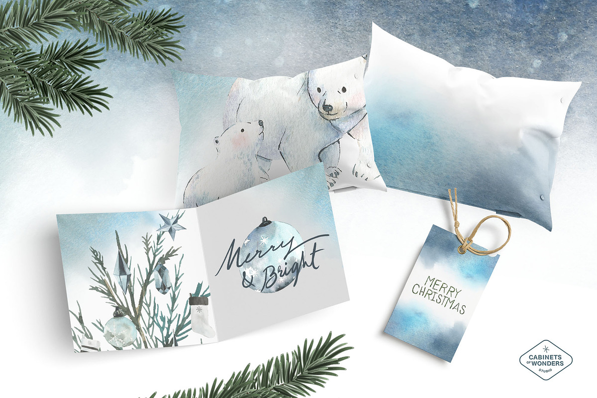 Polar Bear Christmas Watercolor set, an Animal Illustration by STUDIO CABINET (Photo 7 of 7)