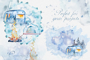 Watercolor Camping Out Clipart Set, a Transportation Illustration by ArtCreationsDesign (Thumbnail 4 of 5)