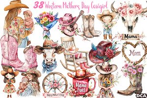 Western Mothers Day Cowgirl Clipart, an Illustration by DreamCafeArt