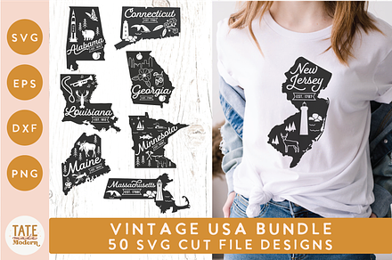 Vintage USA SVG Cut File Bundle