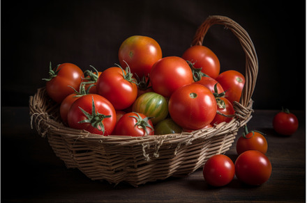 Tomato basket closeup. Generate Ai, a Food & Drink Photo by Ylivdesign