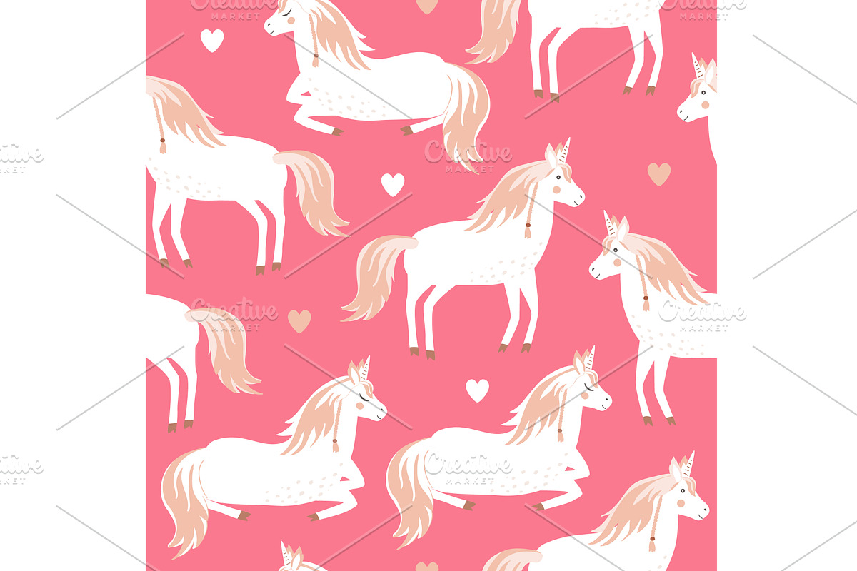 Seamless pattern with cute unicorns, an Animal Illustration by Toltemara