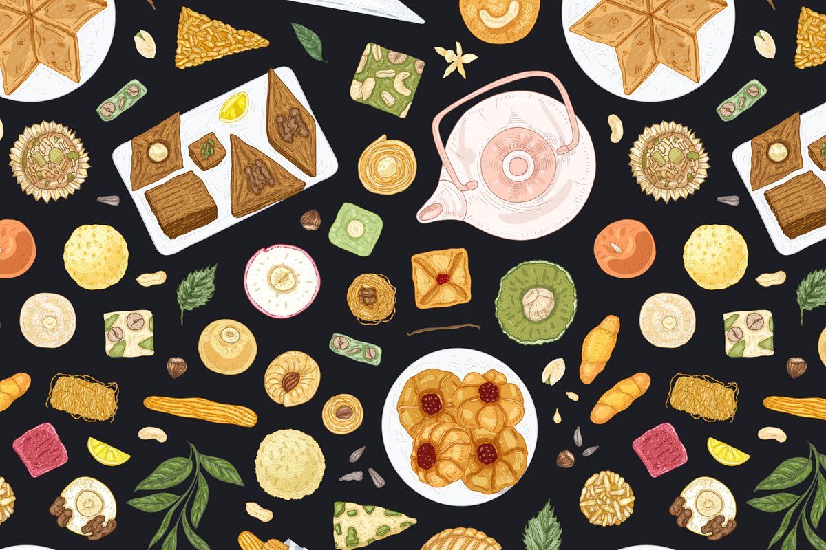 Oriental sweets set + backgrounds, a Food Illustration by Good Studio (Photo 14 of 21)
