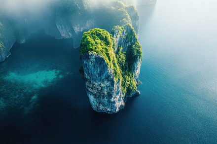 Majestic cliff island soaring above, a Photo by Iftikhar Alam