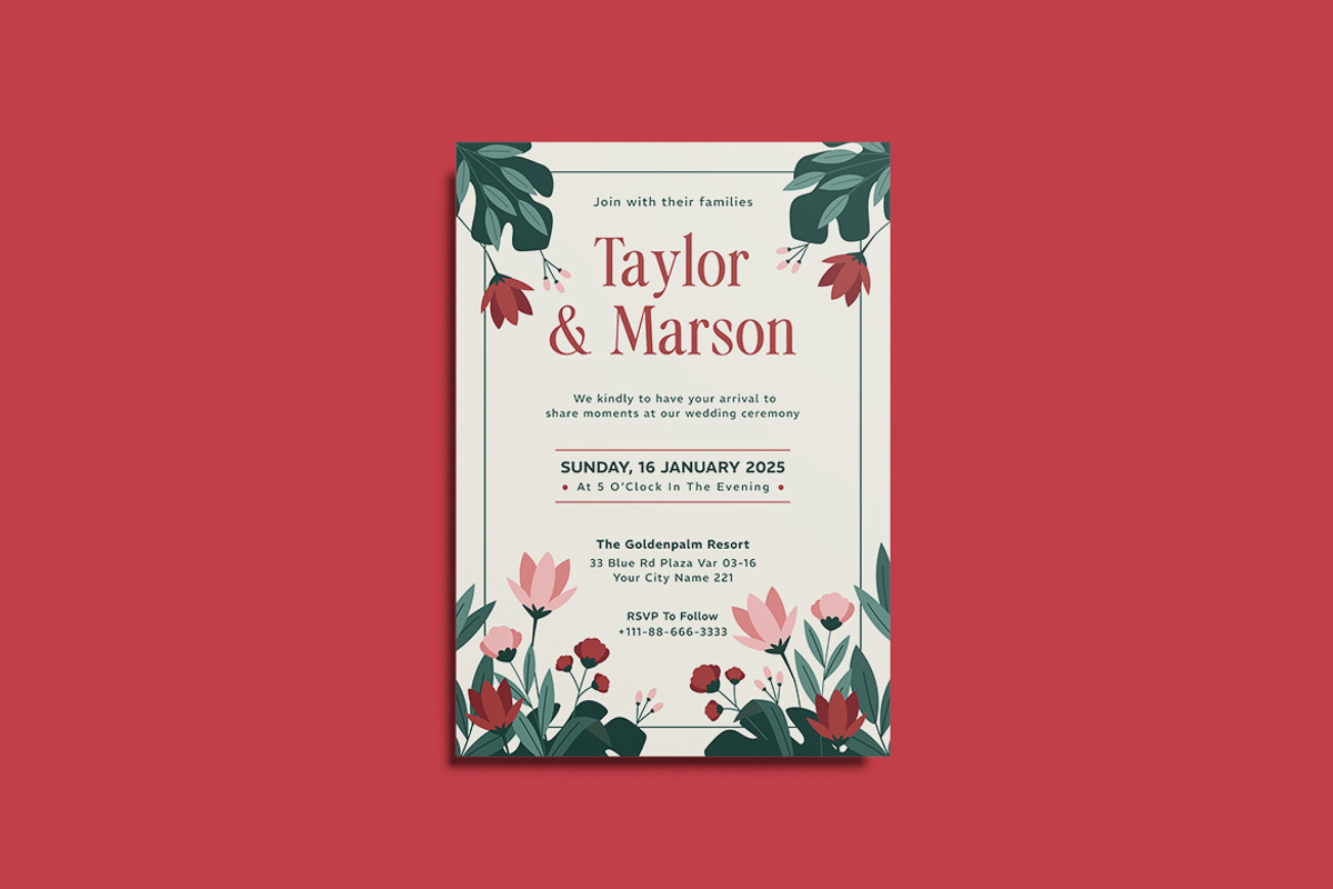 Pumble Floral Wedding Invitation, an Invitation Template by iDoodle Studio (Photo 4 of 4)