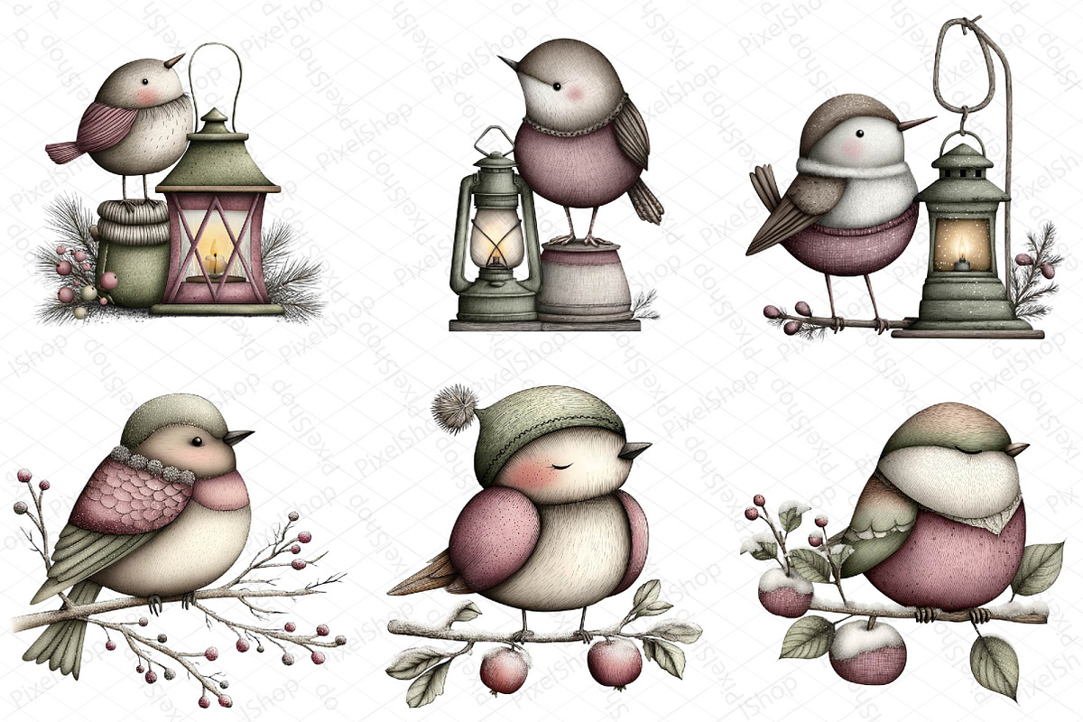 Whimsical Winter Bird Clipart, an Illustration by DreamPrint404 (Photo 5 of 7)