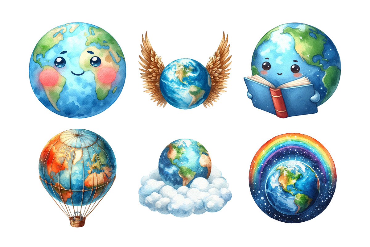 Cute Earth Clipart Sublimation, an Illustration by Daily.Designs (Photo 2 of 5)