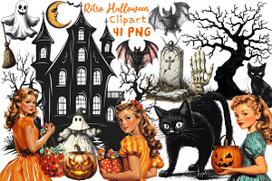 Retro Halloween Clipart, an Illustration by OK Design