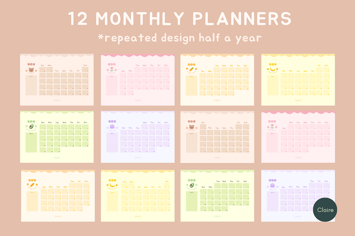 Cute Pastel 2022 Calendar & Planner, an Education Illustration by Clairee Design Studio (Photo 7 of 13)