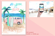 Pink Retro Bus & Surfboard Clipart, an Illustration by Dora Katona (Thumbnail 3 of 4)