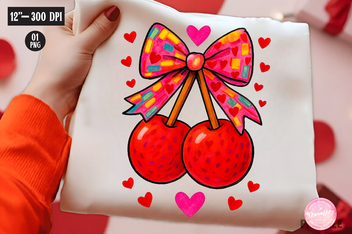 Cherries In Yarn Texture With Bow, an Illustration by CreationArt (Photo 1 of 5)