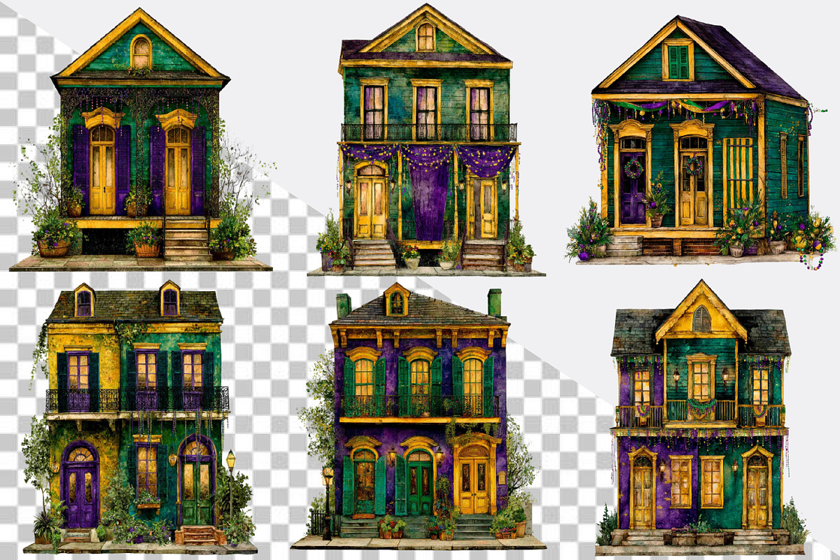 Watercolor Mardi Gras House Clipart, an Illustration by SVGArt (Photo 5 of 7)