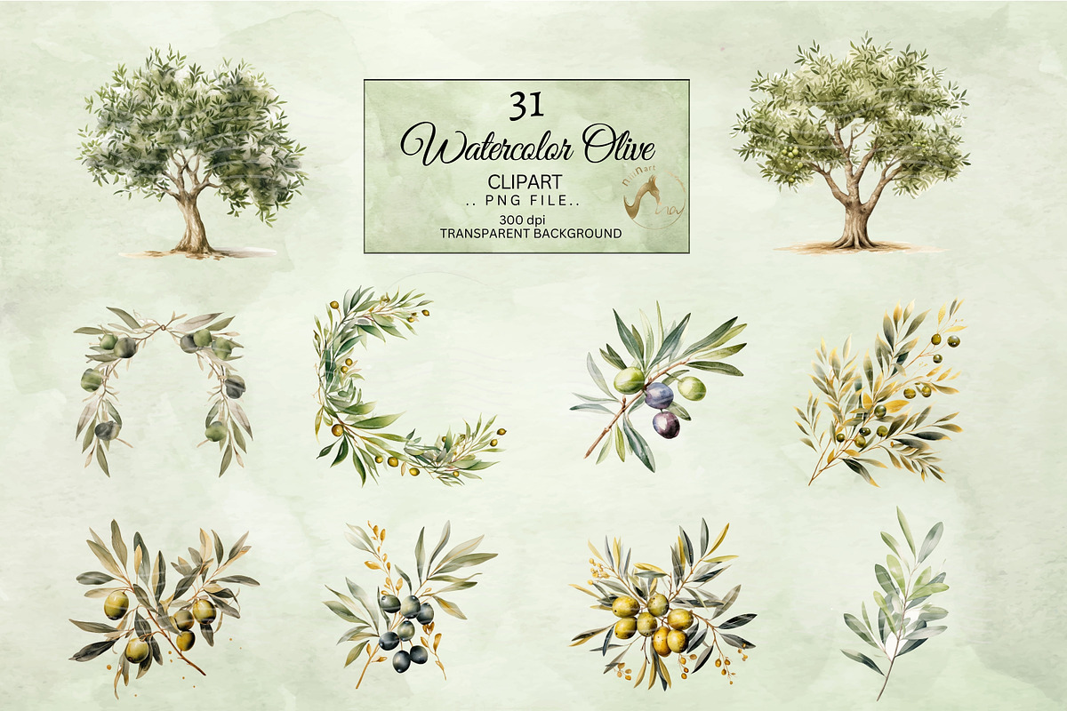 Watercolor Olive Clipart, an Illustration by NiiiNArt (Photo 4 of 7)