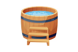 Wooden bath. Wood tub, cartoon, an Object Illustration by Things for designers