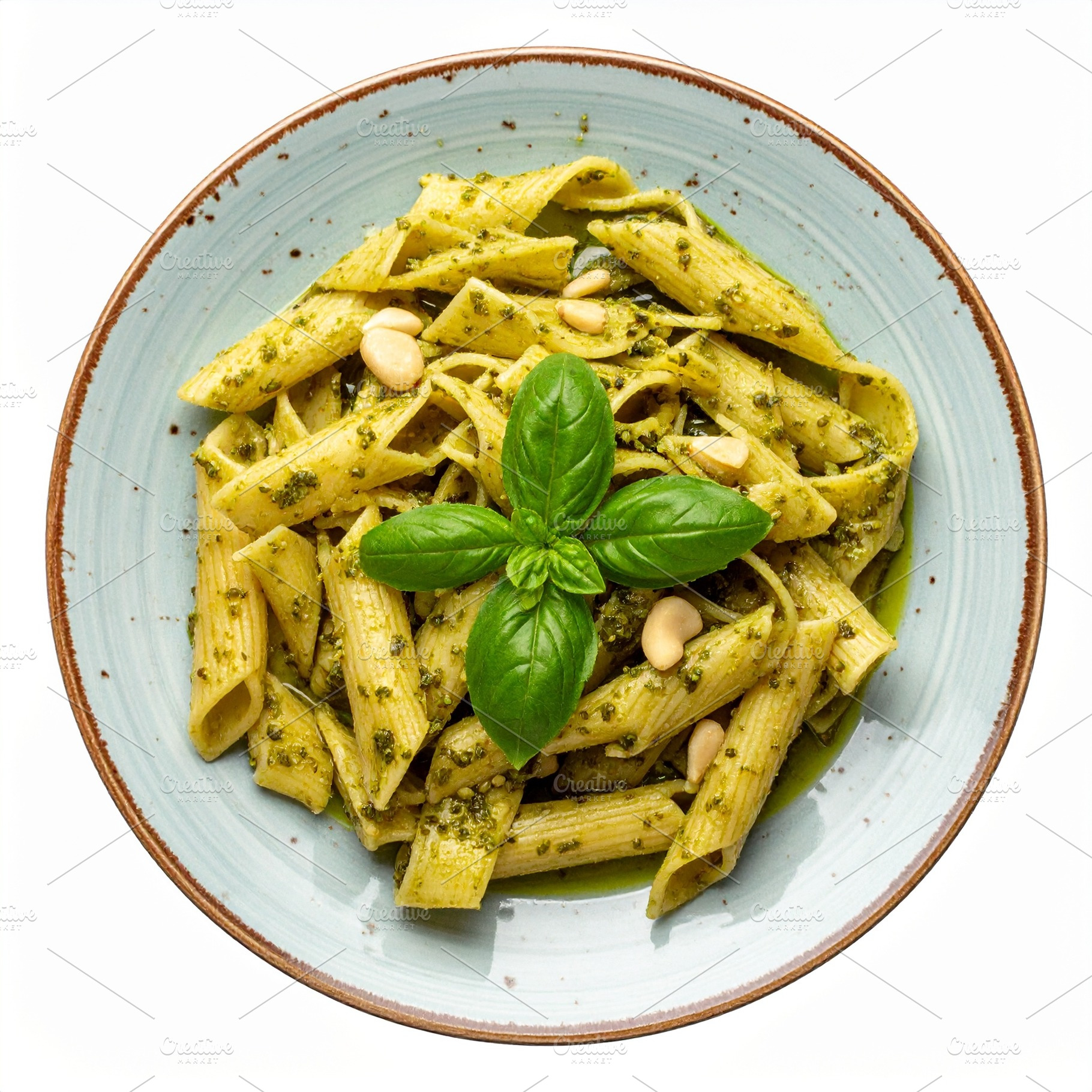 penne pesto food AI generated, a Photo by WorldOfPhotos