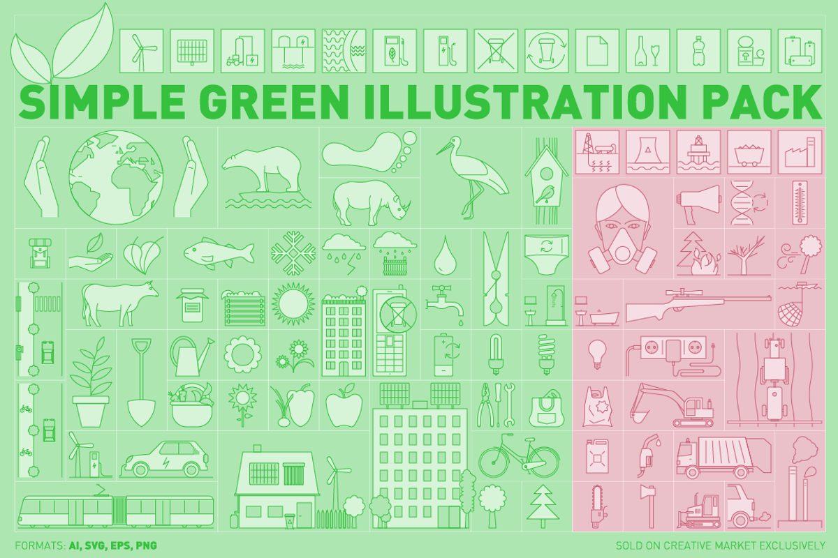 Simple Green Illustration Pack, an Animal Illustration by Jozsef Balazs-Hegedus (Photo 1 of 4)