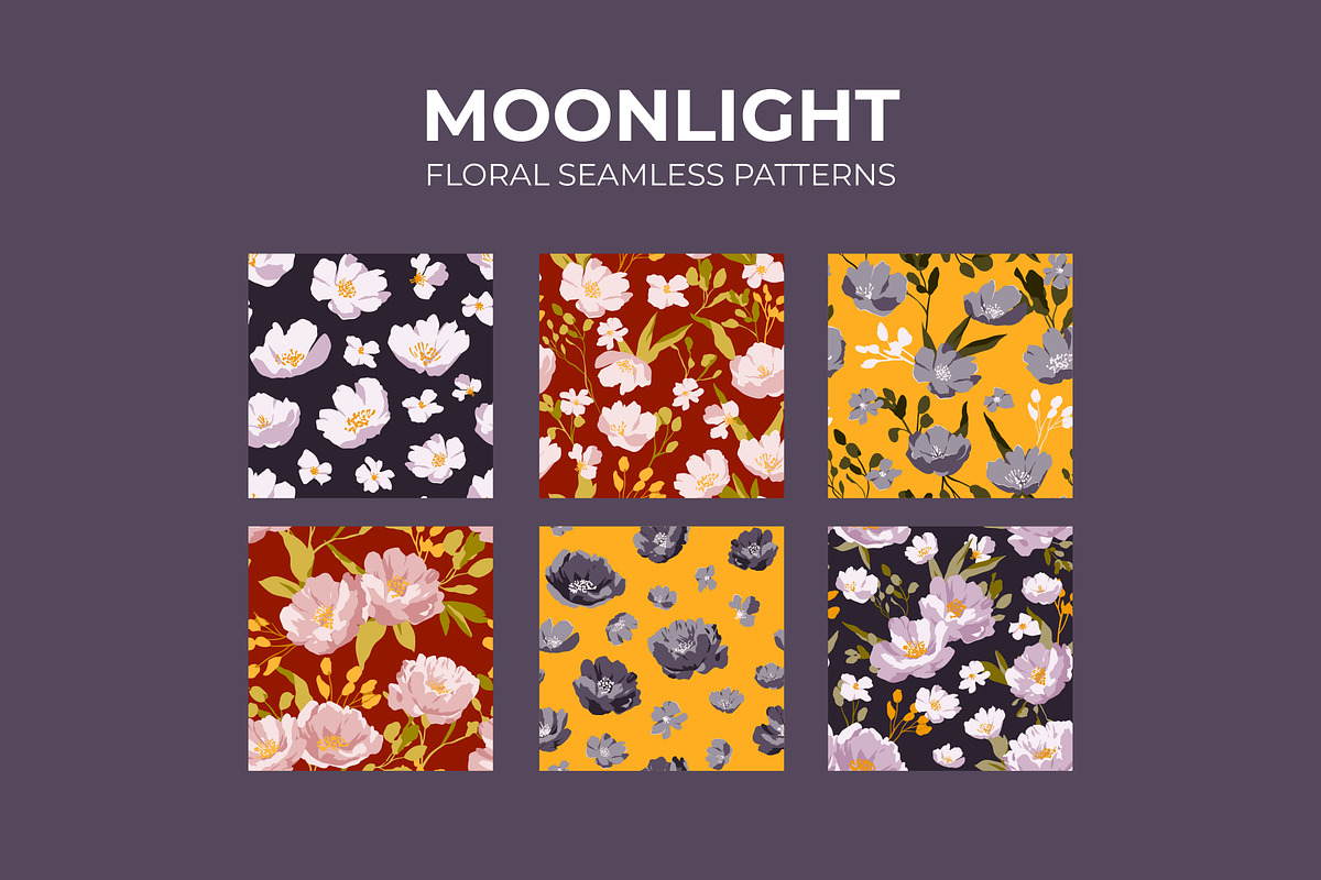 Moonlight Floral seamless patterns, a Pattern Graphic by AnnArt