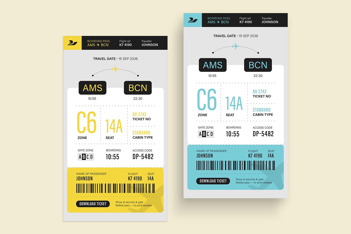 Airline Boarding Pass Ticket Templat, a Stationery Template by BrandPacks (Photo 3 of 5)