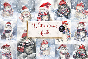 Christmas Winter Cat Clipart (JPG):, an Illustration by BigCakeBee