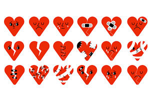 Cartoon sad broken hearts. Kawaii, an Object Graphic by YummyBuum