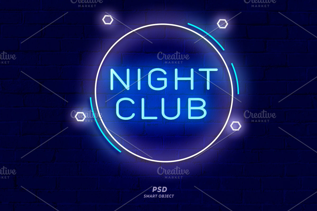 Night Club Neon Sign PSD Editable Te, a Layer Style Add-On by TrueVector