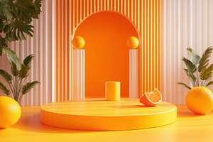 Vibrant orange exhibition setup show, a Photo by Tanuart