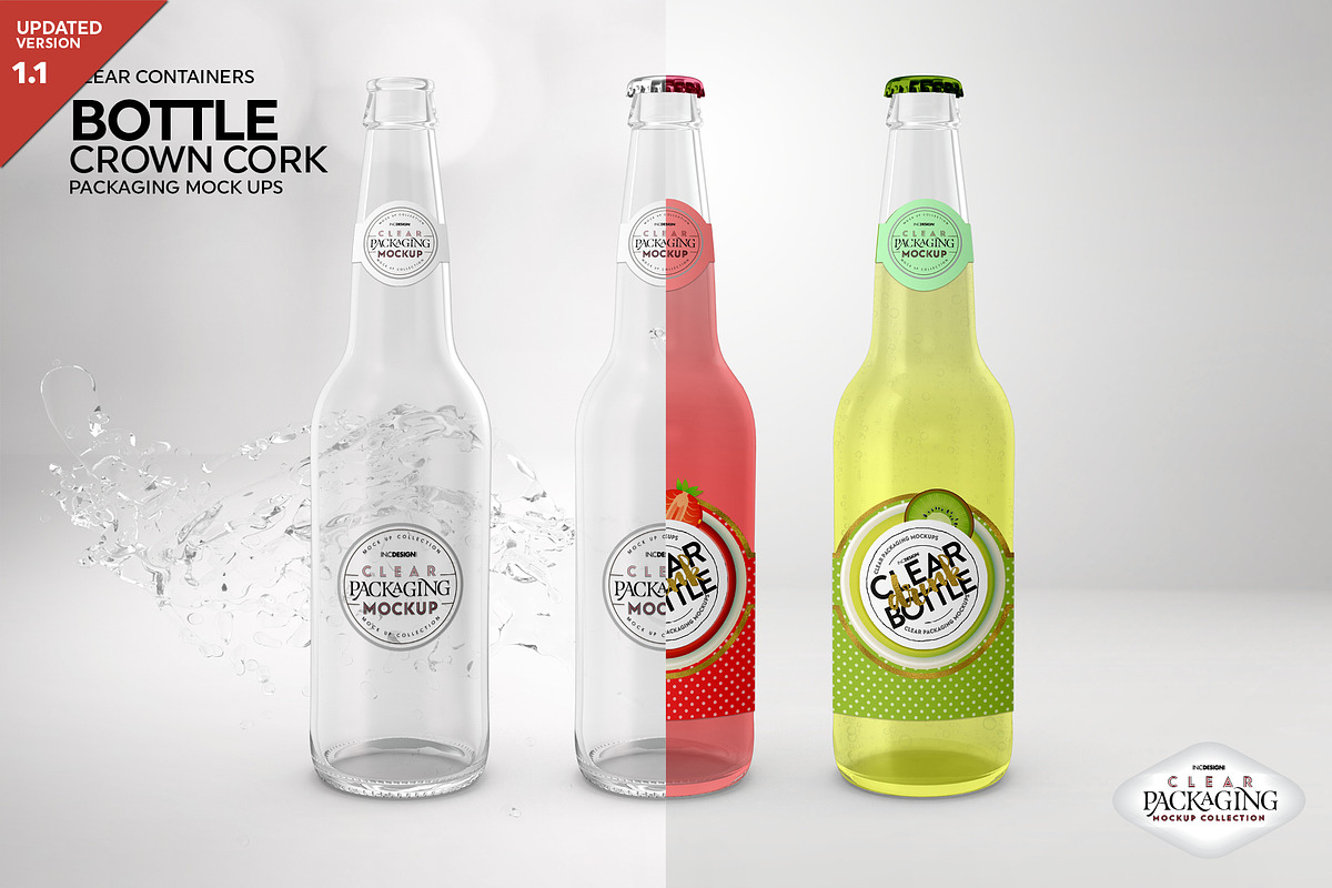 Clear Bottle with Crown Cork Mockup, a Cups & Container Mockup by INCDesign (Photo 1 of 9)