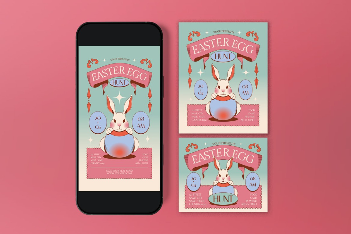 Pink Easter Egg Hunt Flyer Set, a Flyer Template by graphicook (Photo 3 of 3)