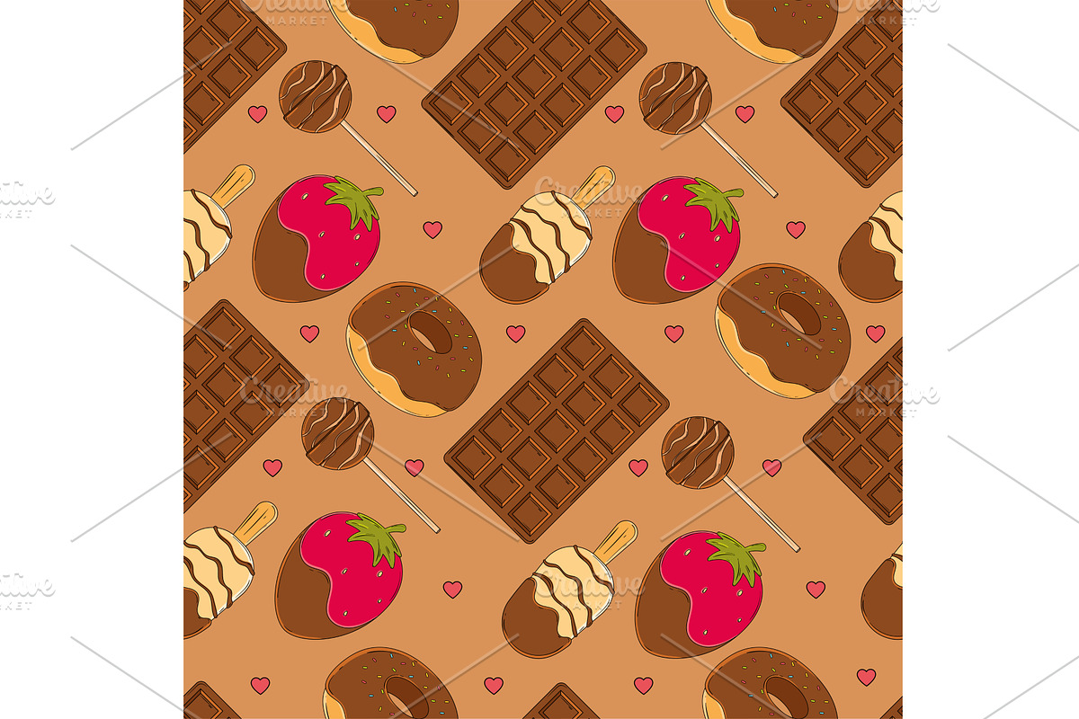 Sweets pattern with donuts. Vector, a Food Illustration by studioDK