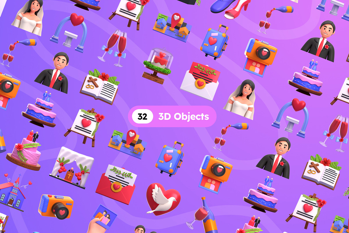 Romantic Wedding 3D Icons, an Object 3D Model by Rakata Studio (Photo 5 of 7)