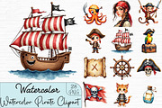Watercolor Pirate Clipart, an Illustration by CrexoraLab (Thumbnail 1 of 4)