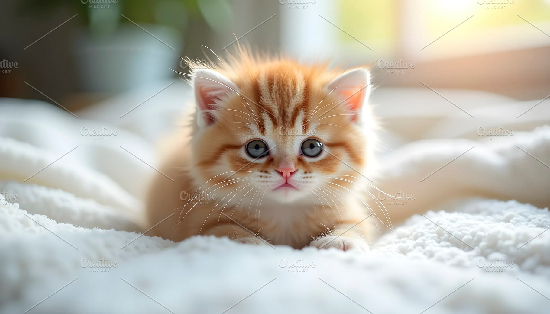 Fluffy Kitten Sleeping On White Soft, a Photo by LOGOCREATIVE