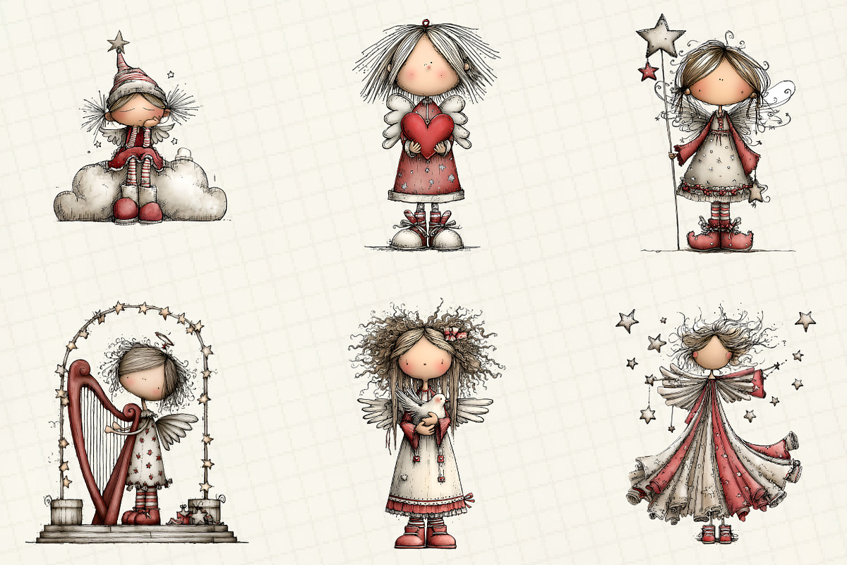 whimsical Christmas Angel Clipart, an Illustration by DreamCafeArt (Photo 5 of 5)
