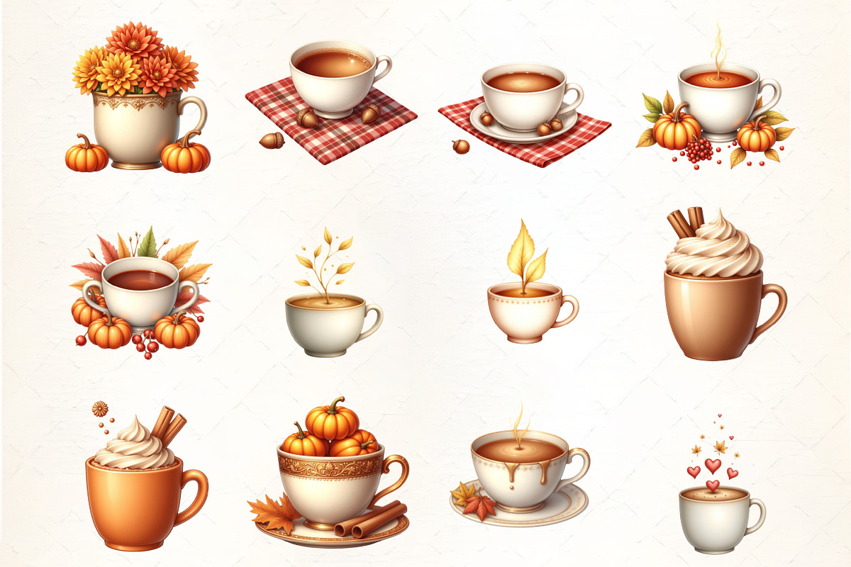 Autumn Teacup Watercolor Clipart, an Illustration by CrexoraLab (Photo 2 of 5)